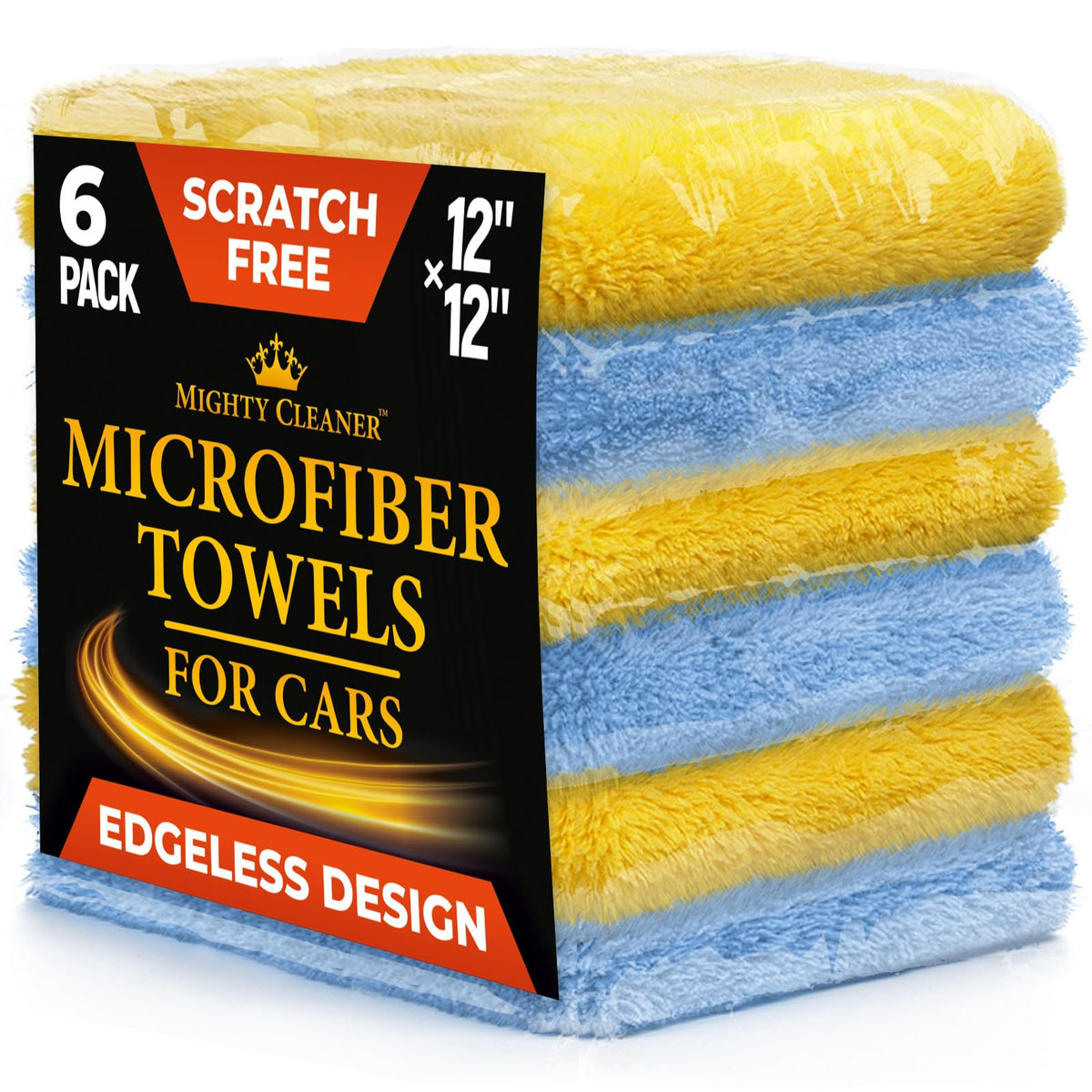 Mighty Cleaner front packaging showing six 12x12 towels and contents benefit