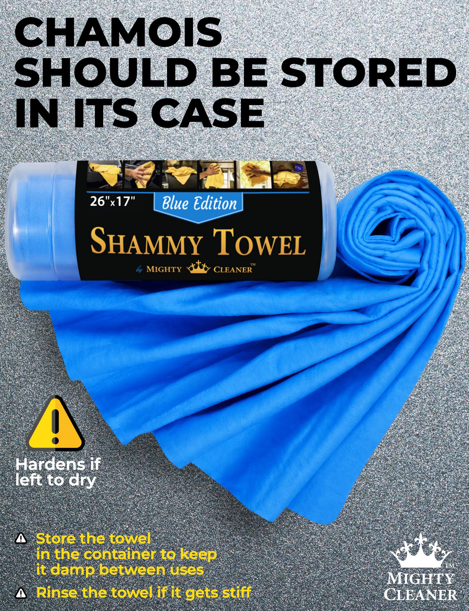 Mighty Cleaner three colorful towels displayed, color-coding reduces cross-contamination