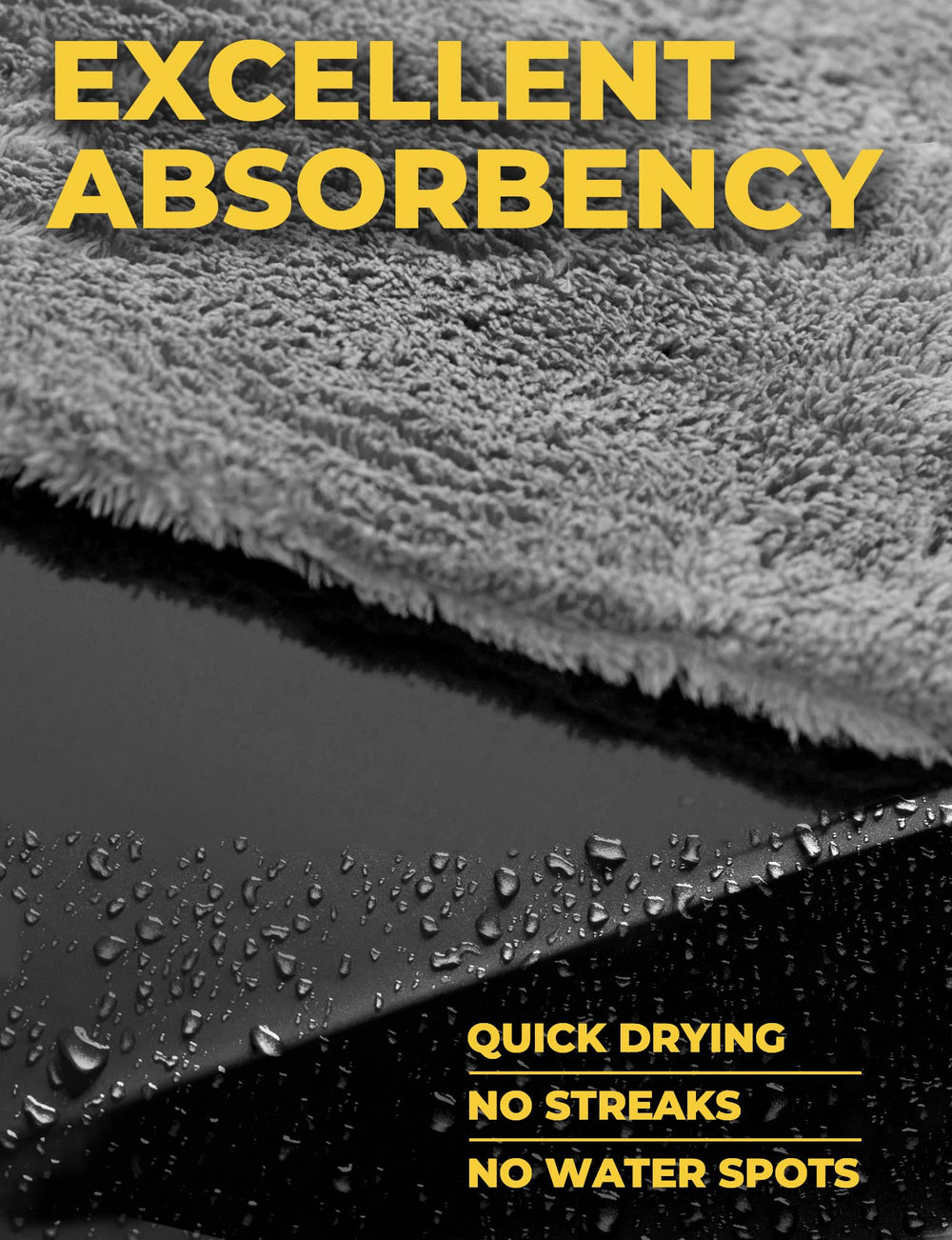 Mighty Cleaner towel drying a wet car hood quickly without leaving streaks