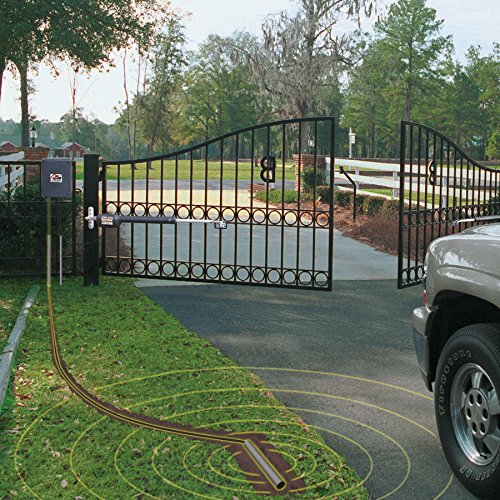 Mighty Mule FM140 installed with car exiting gate demonstrating hands-free automatic opening