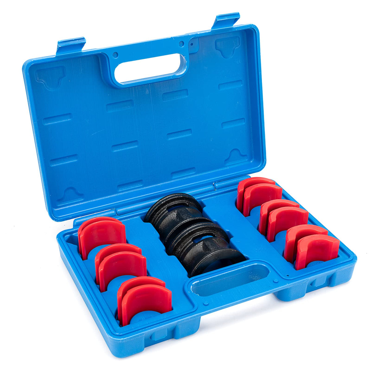 MiKaFex front view of 14pc kit showing organized adapters and plates, clear identification