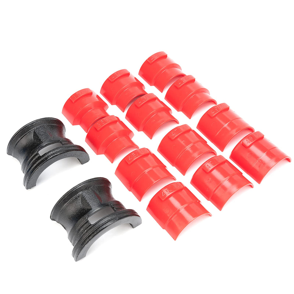 MiKaFex adapters lined up with caliper showing size range 35–50mm for correct selection