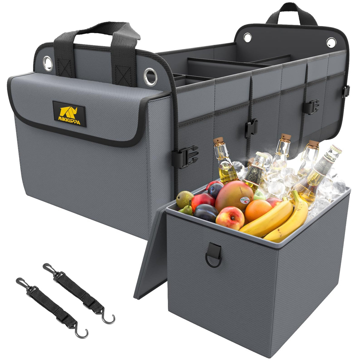 MIKKUPPA front view showing full expanded organizer and compartments for tidy storage