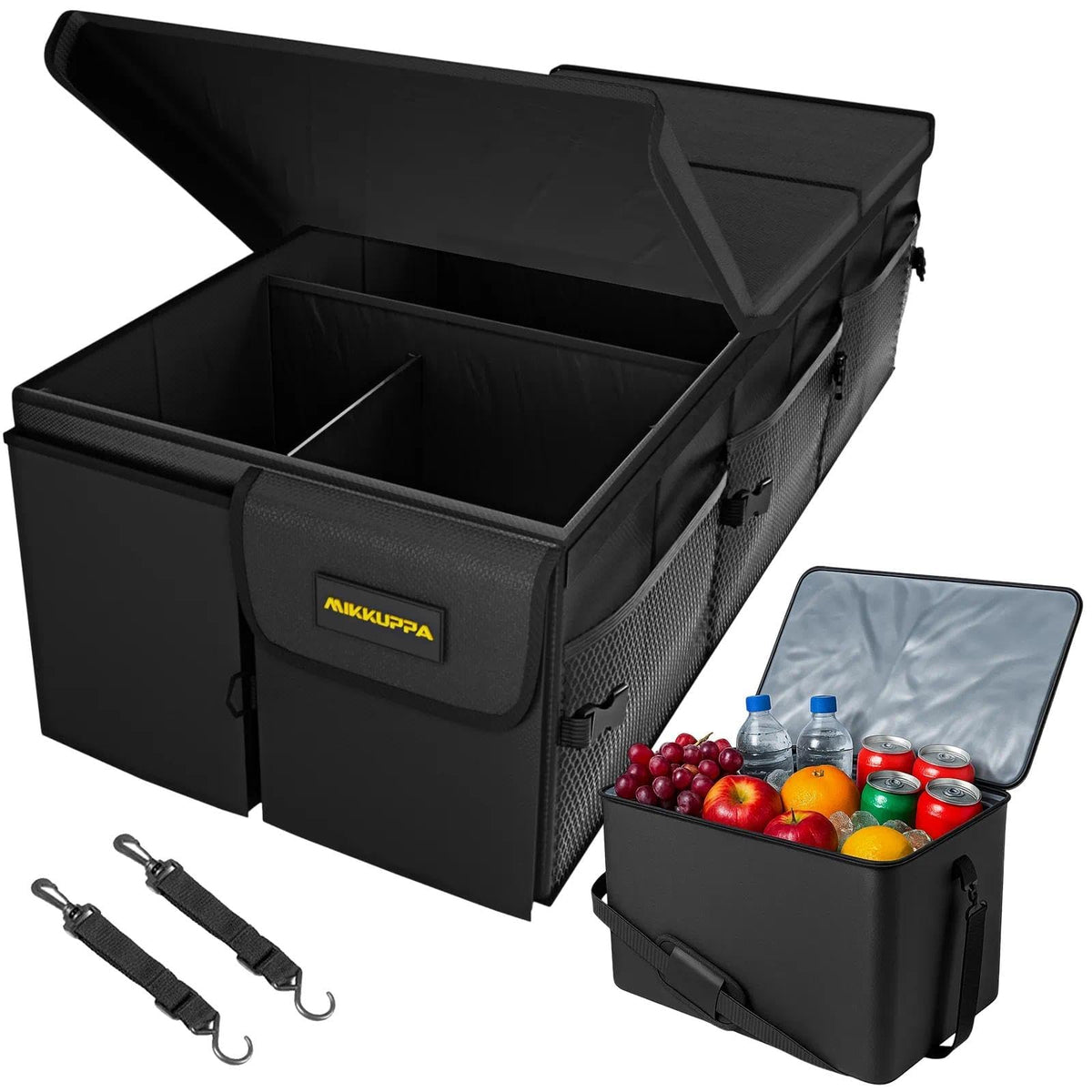 MIKKUPPA front view trunk organizer showing large capacity and neat storage