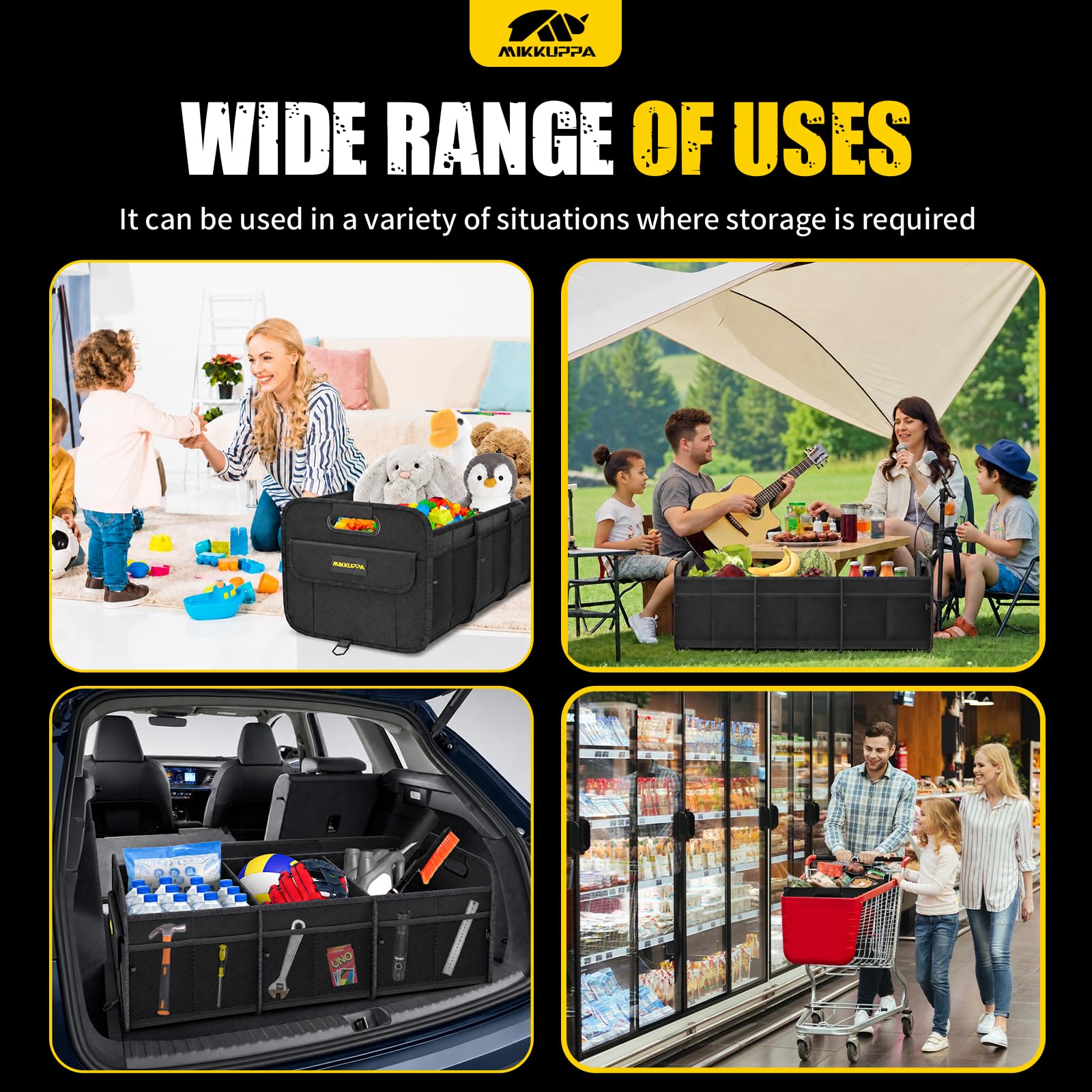 MIKKUPPA installed in car trunk organizing groceries and gear safely