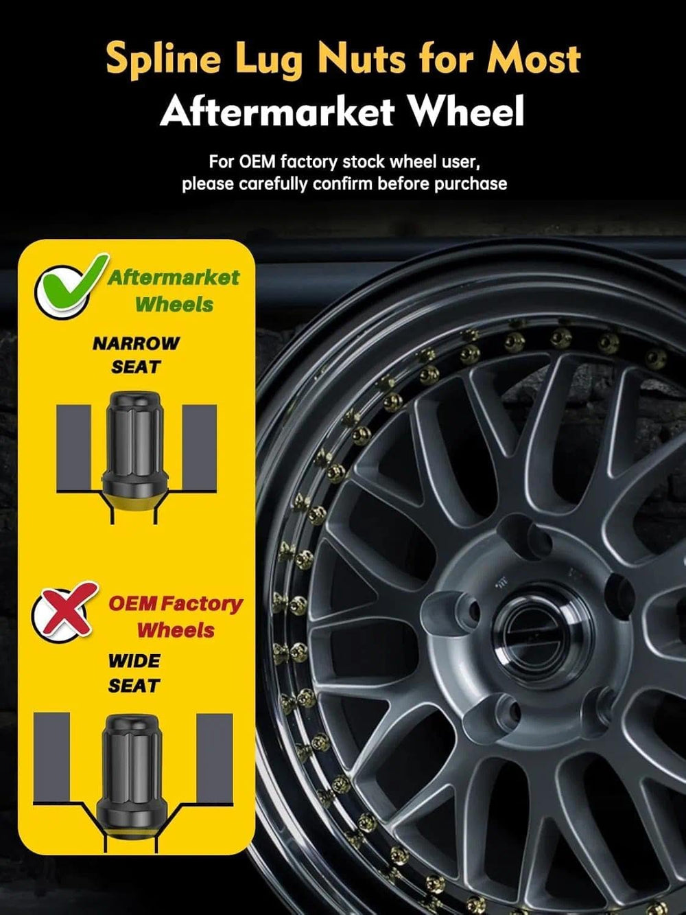 MIKKUPPA lug nuts installed on aftermarket wheel showing flush fit and improved appearance benefit