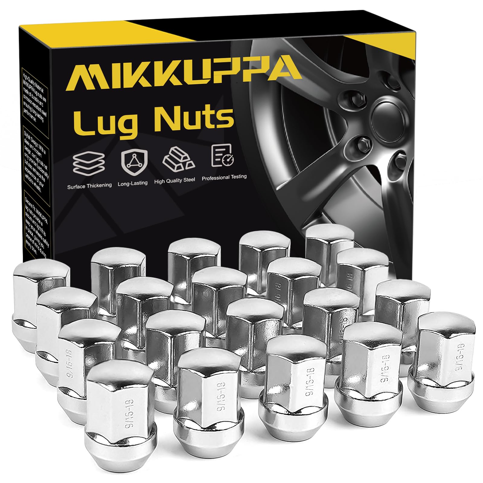 MIKKUPPA front set of 20 lug nuts showing uniform shape and fit benefit