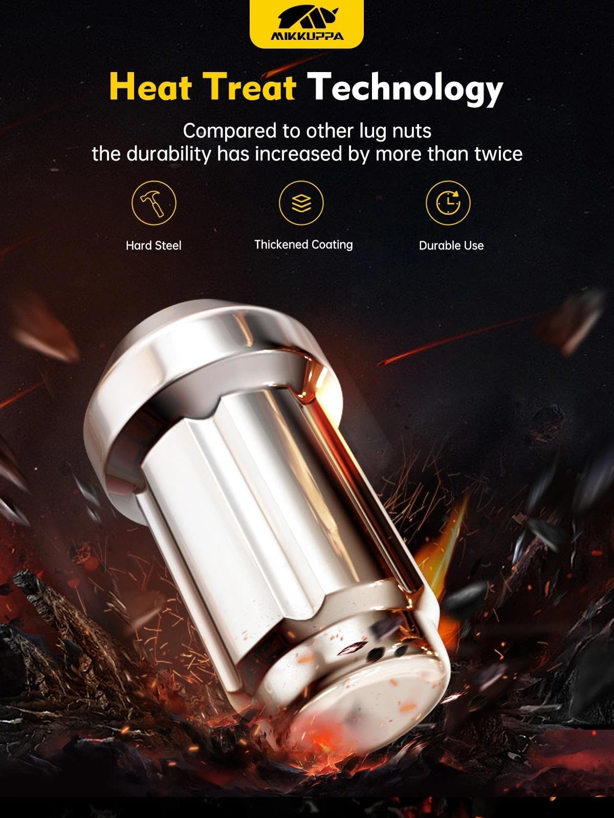MIKKUPPA lug nut beside ruler showing 35mm length and 17mm hex for accurate sizing