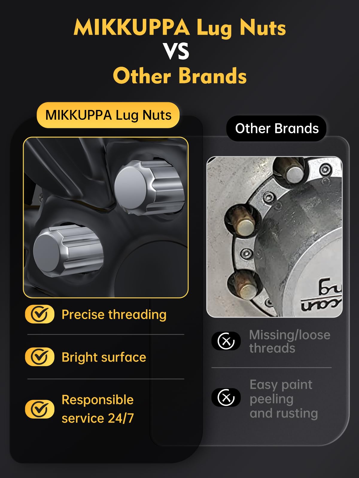 MIKKUPPA lug nut beside ruler showing M14x1.5 size for correct fit verification