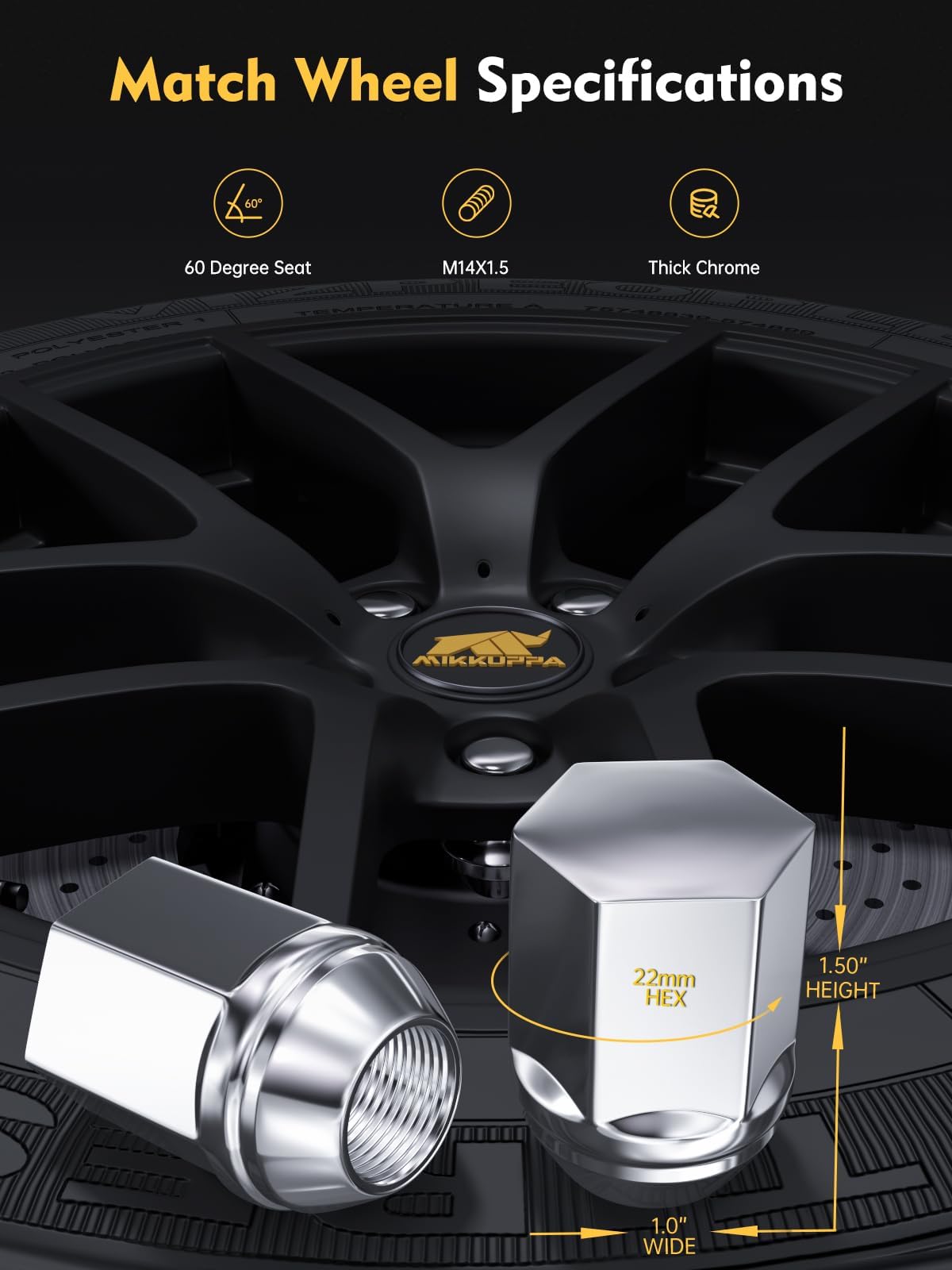 MIKKUPPA close-up of threads and 60° seat for secure wheel contact