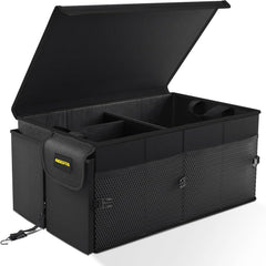 MIKKUPPA front view of trunk organizer showing capacity and structure benefit: organized storage