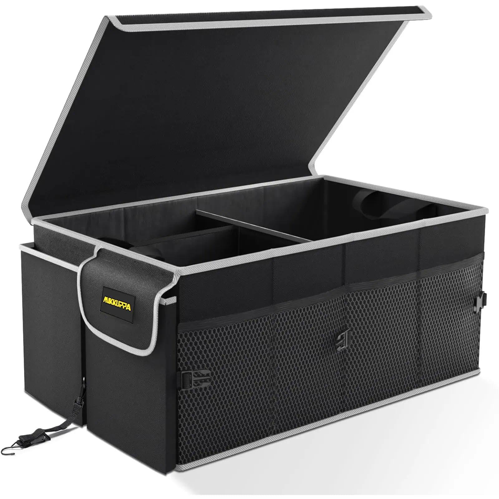 MIKKUPPA trunk organizer front view showing capacity and structure for neat storage