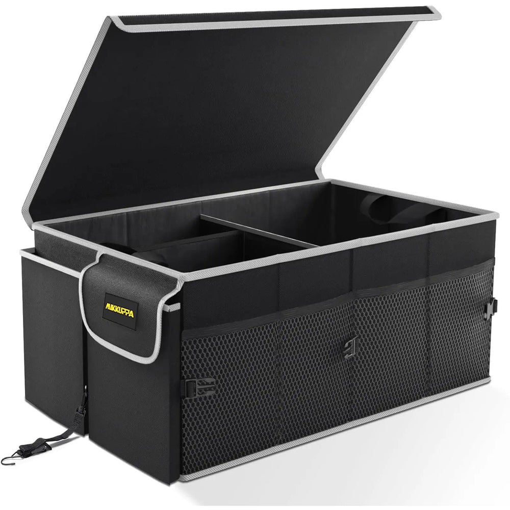 MIKKUPPA trunk organizer front view showing capacity and structure for neat storage