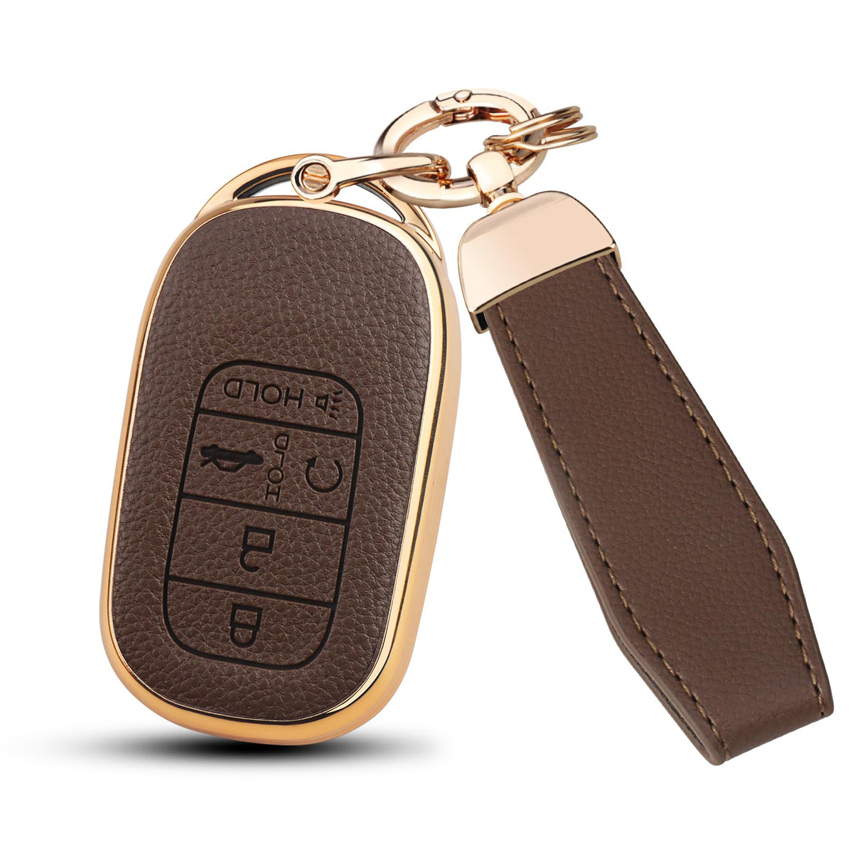 MILD EAST front view brown leather cover showing refined protection benefit