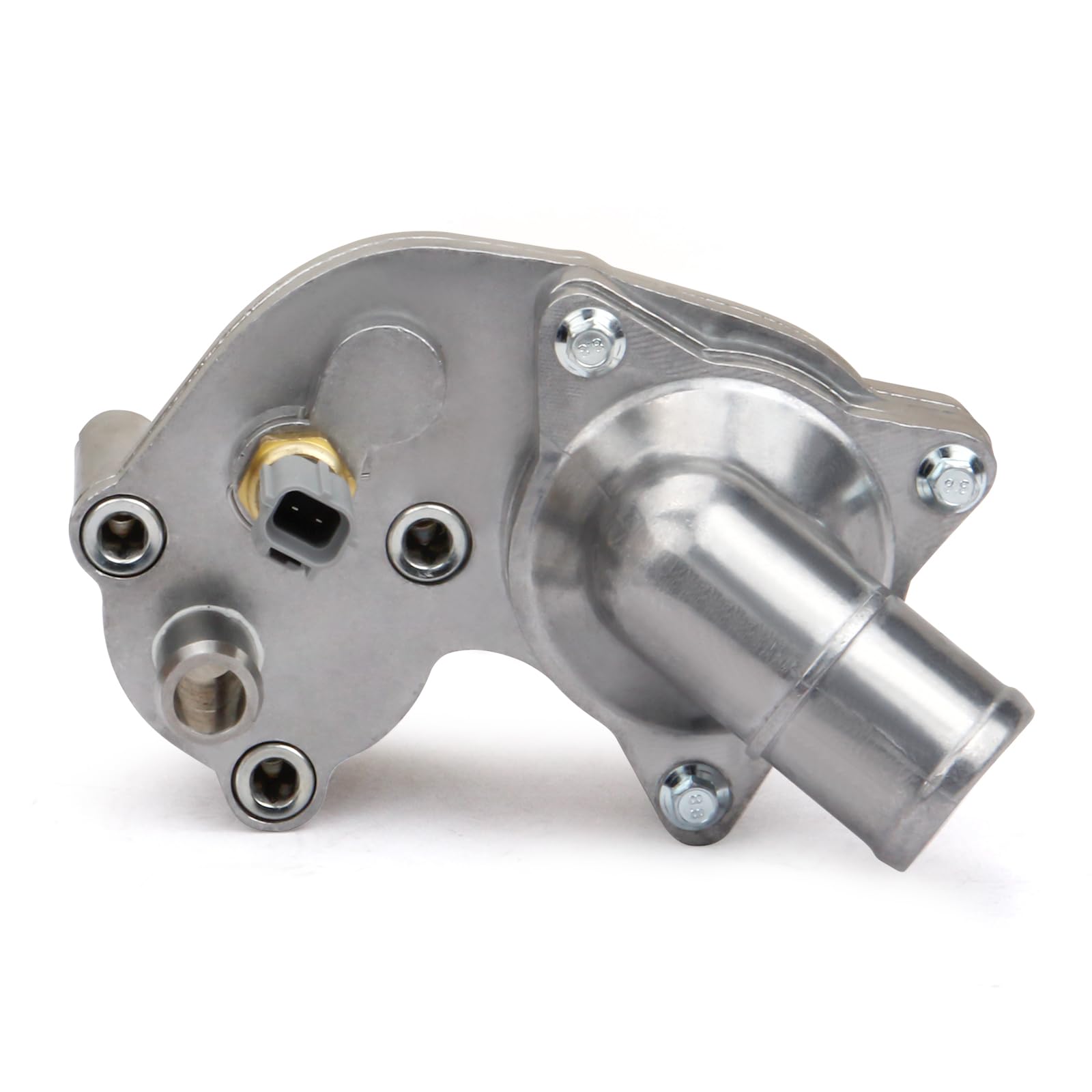 MILIPARTS front view of aluminum thermostat housing showing OEM fit