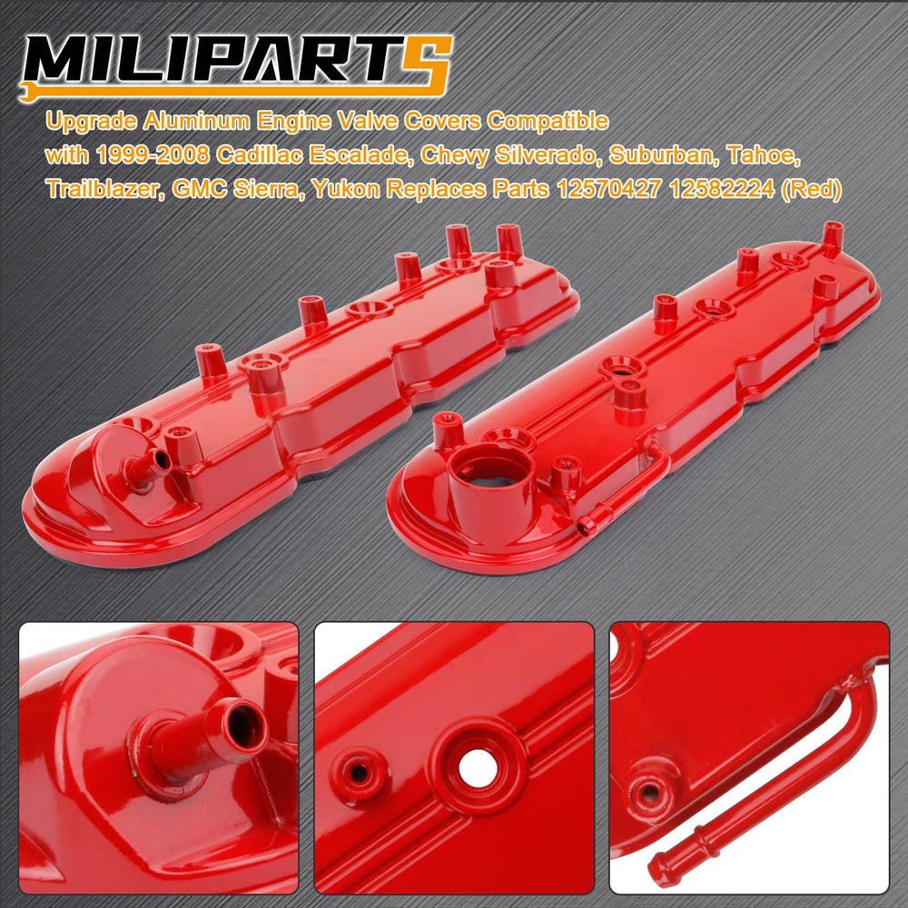 MILIPARTS valve cover with gaskets and bolts displayed highlighting included hardware for easy install