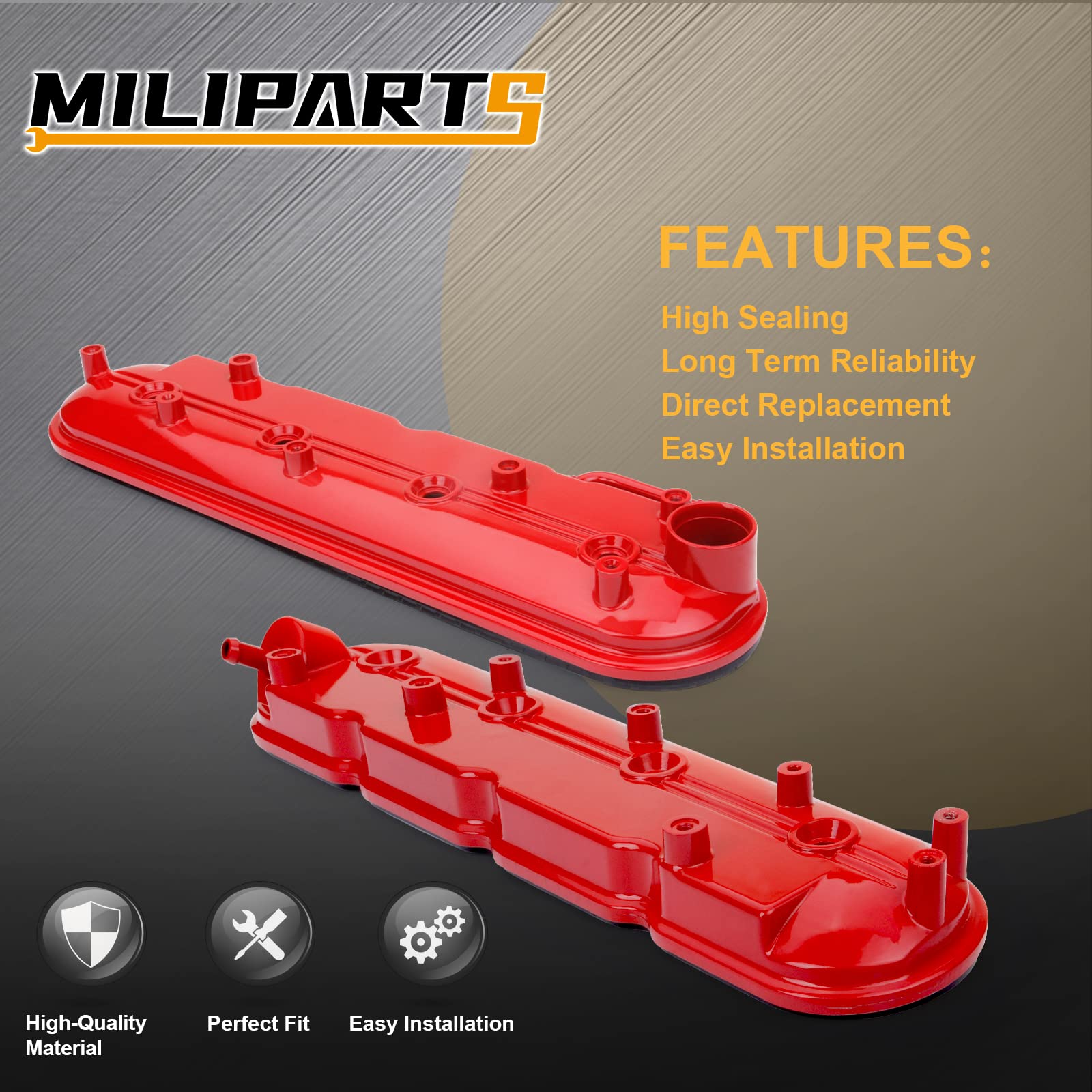 MILIPARTS valve cover installed in engine bay showing tidy appearance and leak prevention benefit
