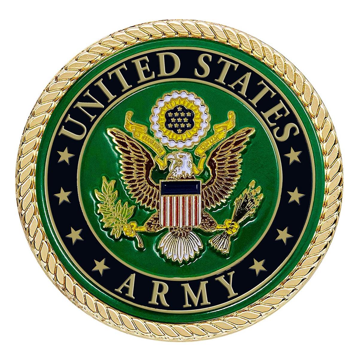 Military Gift Shop army medallion front view showing official seal and proud display