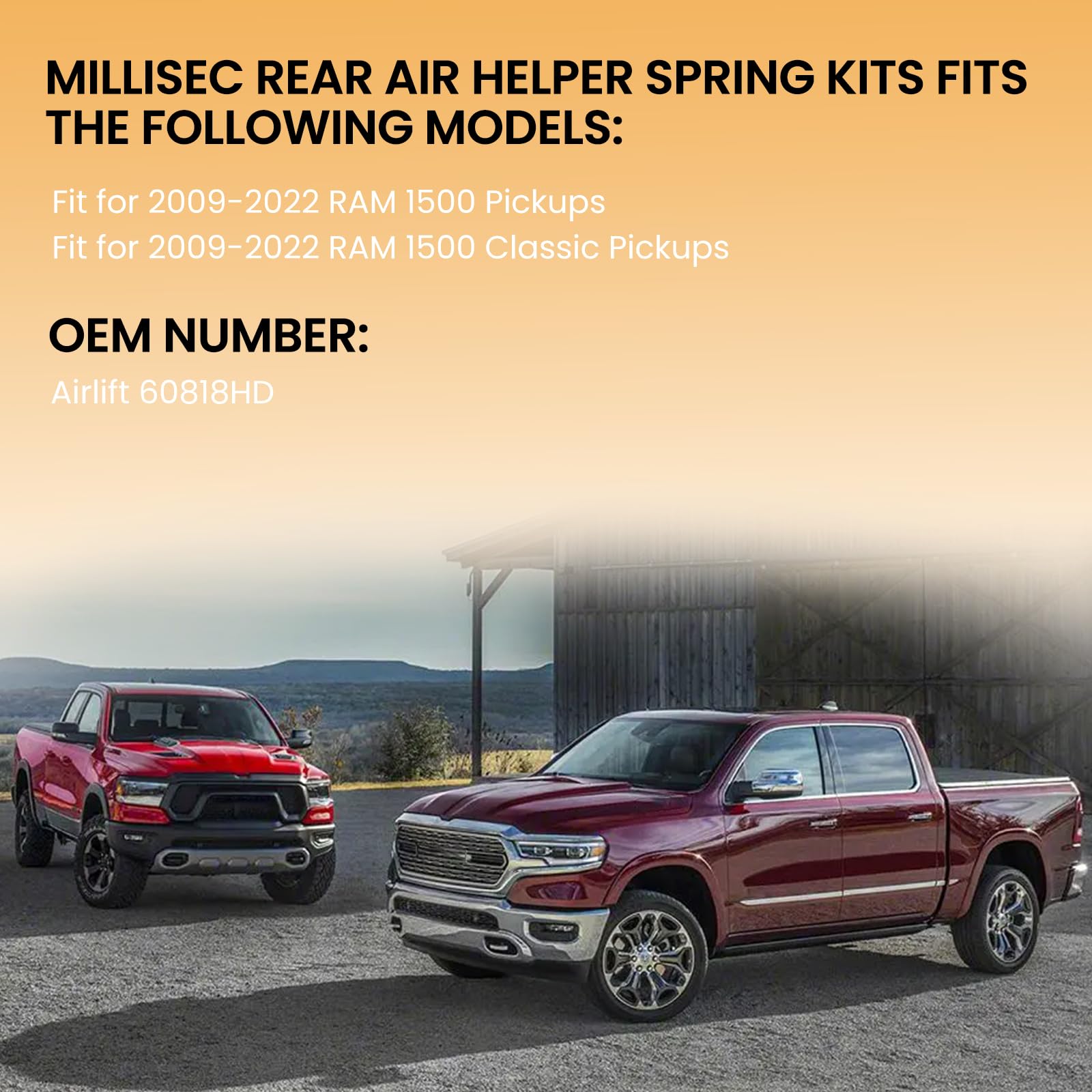 MILLISEC air spring next to ruler showing compact size and clear fitment benefit