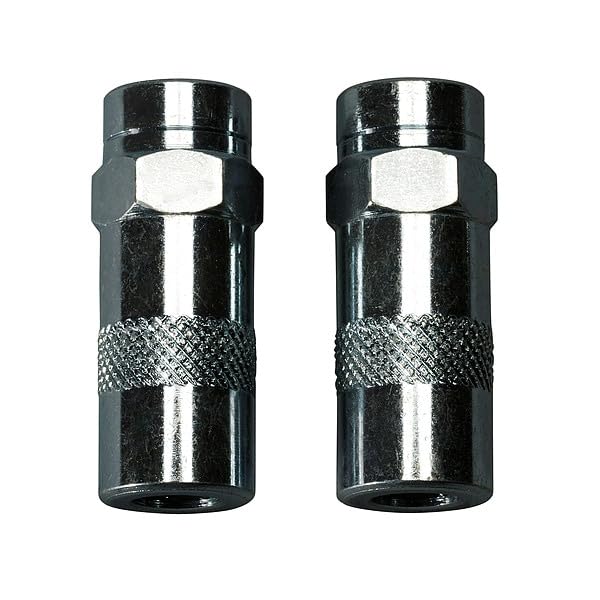 Milwaukee couplers front view showing two durable grease gun fittings, improves workflow