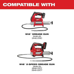 Milwaukee couplers engaged on a zerk fitting while greasing, reduces mess
