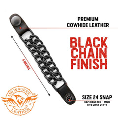 Milwaukee Leather close-up of diamond-cut double chain and leather loop for durable styling