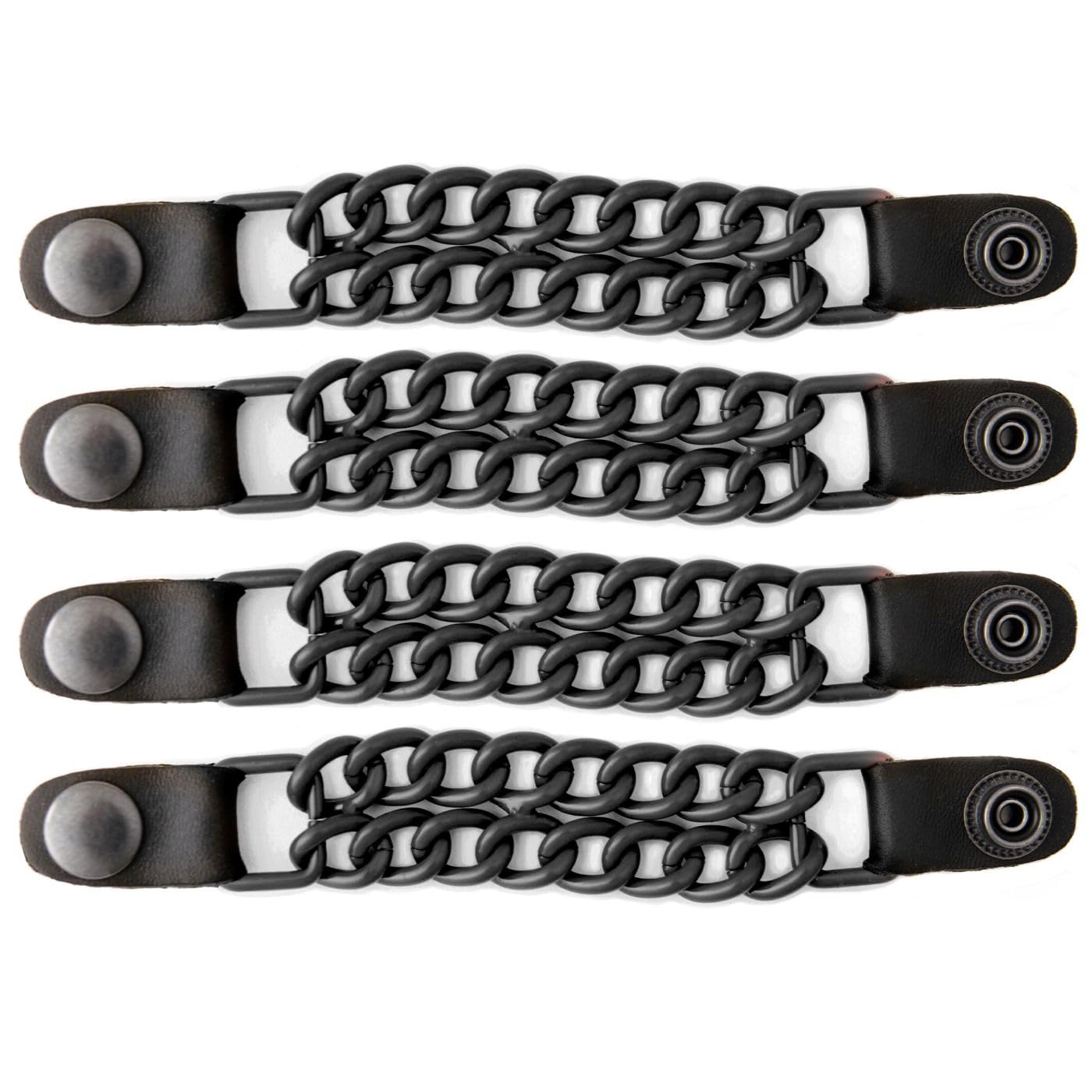 Milwaukee Leather front view extenders showing chrome chains and medallions for upgraded fit
