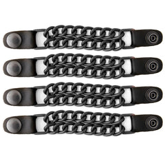 Milwaukee Leather front view extenders showing chrome chains and medallions for upgraded fit