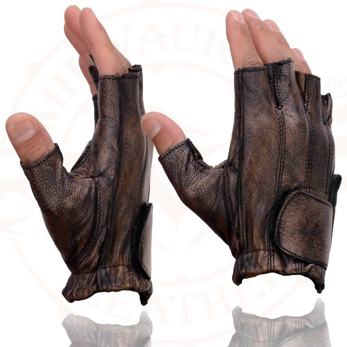 Milwaukee Leather MG7561 fingerless tip closeup showing fingertip dexterity and control