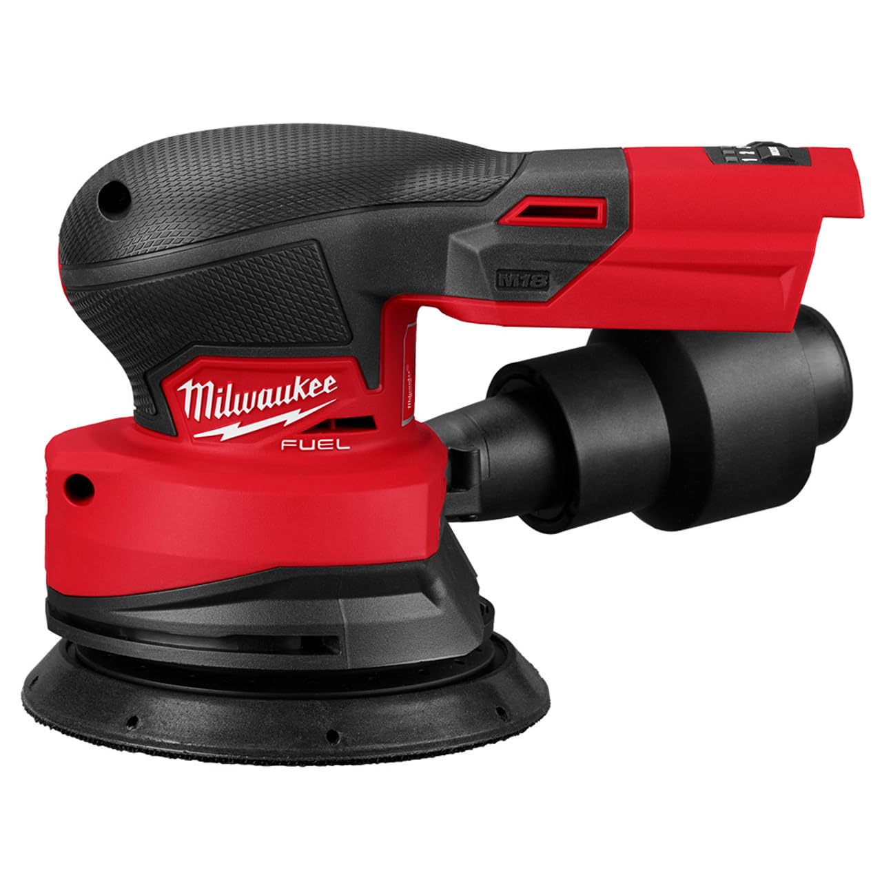 Milwaukee M18 FUEL sander front view showing compact design and control