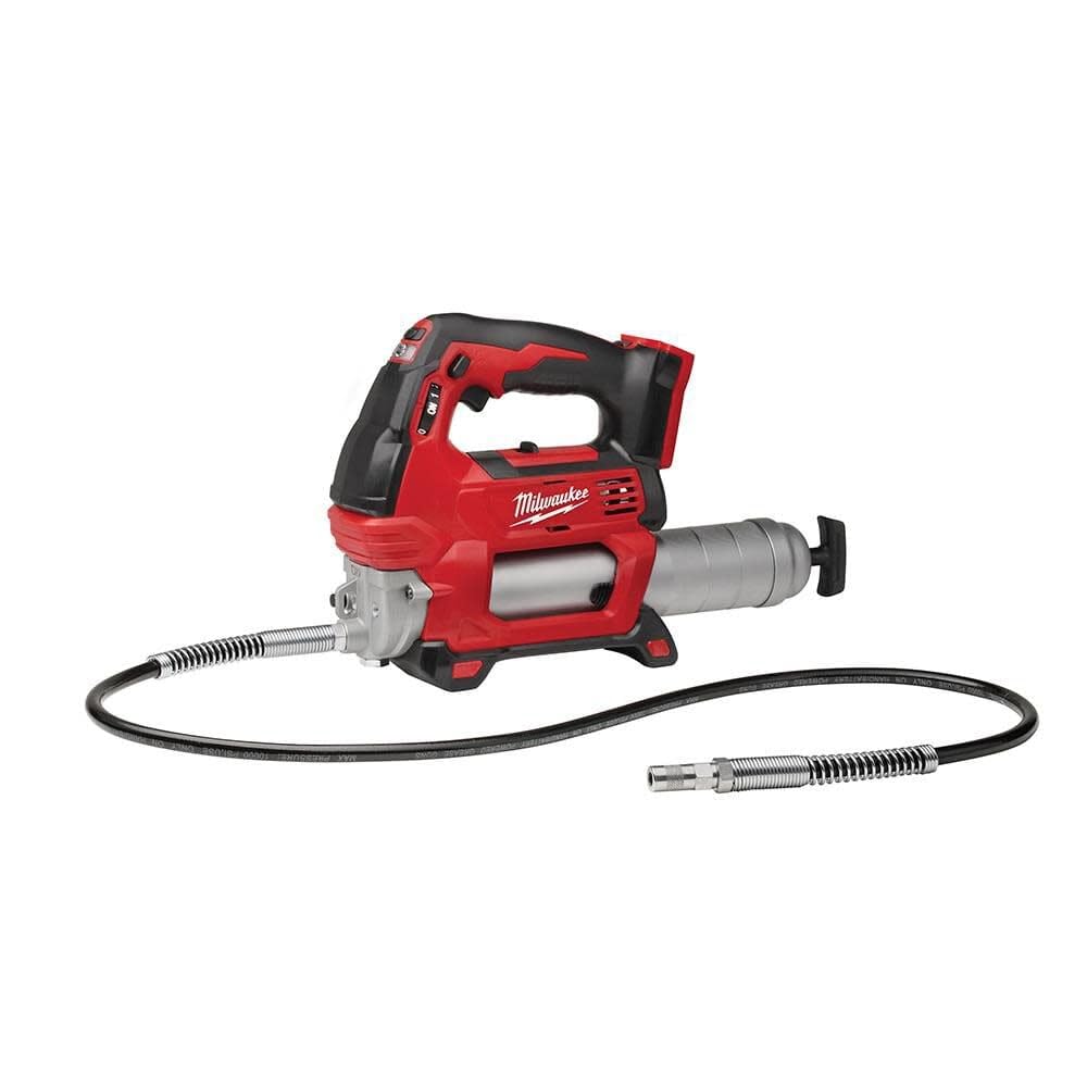 milwaukee grease gun front profile showing compact design and comfortable grip