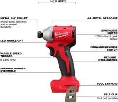 Milwaukee M18TRADE close-up of 1/4" hex chuck highlighting fast bit changes and control