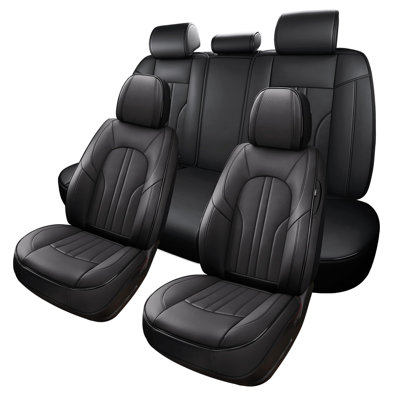 MINGBRON front seat cover packaging showing full set and benefits
