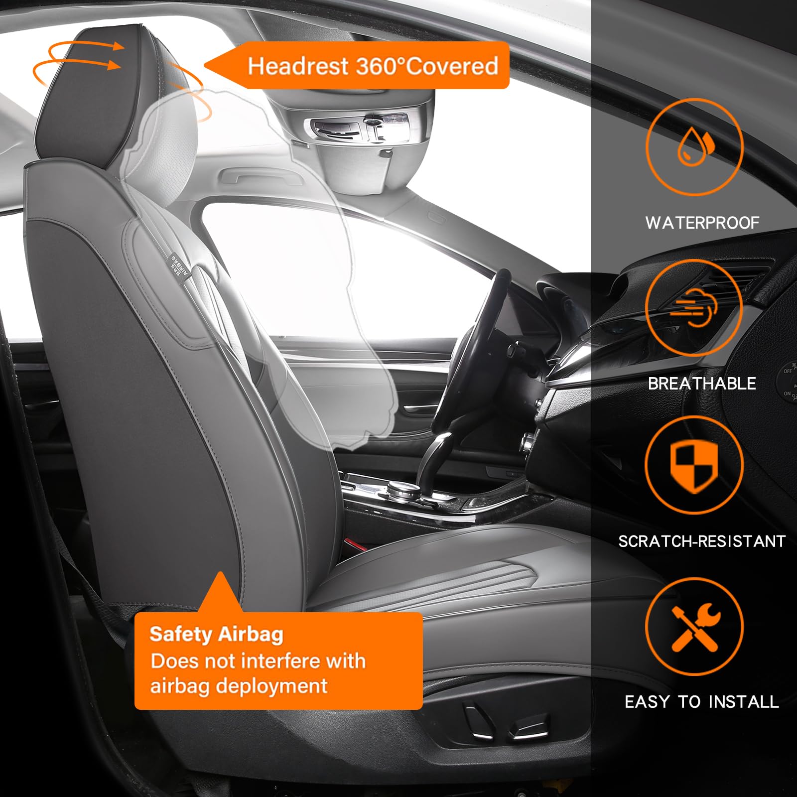 MINGBRON seat cover beside measuring tape showing universal-fit assurance