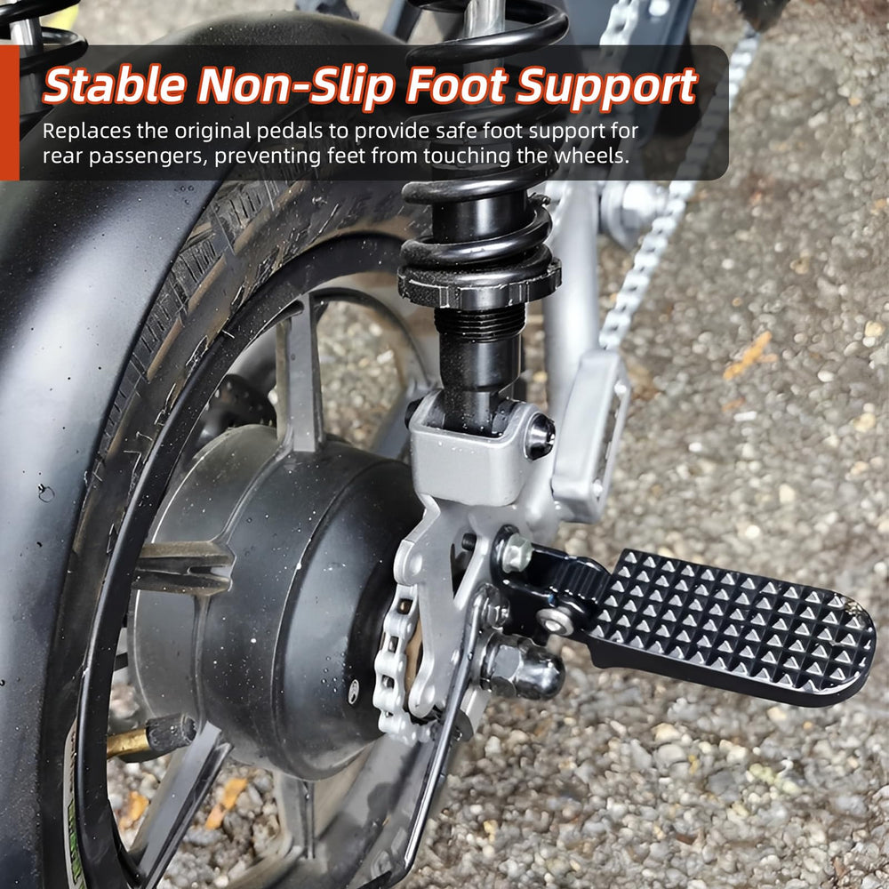 Minho foot peg installed on scooter showing passenger support benefit
