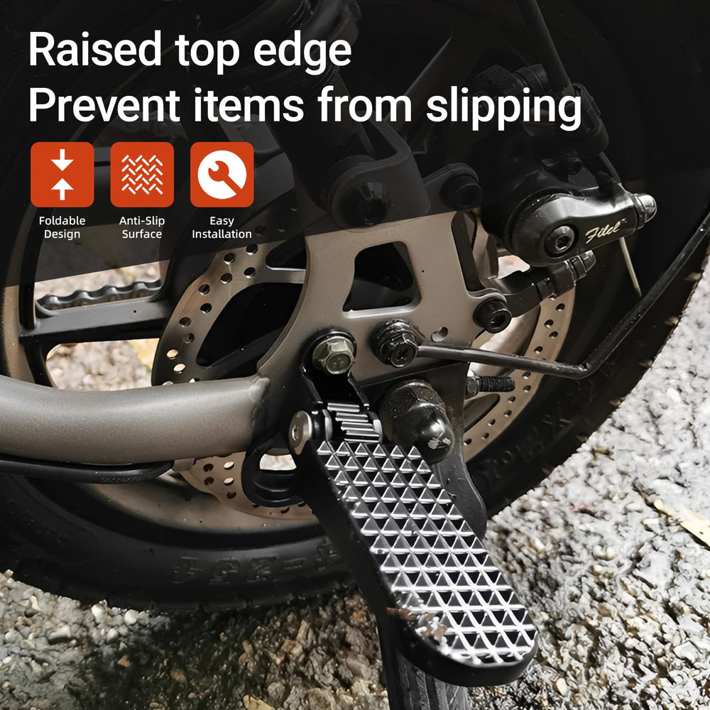 Minho foot peg mounting slots detail showing adjustable fit benefit