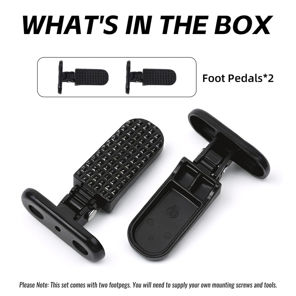 Minho foot peg packaging pair showing included components benefit