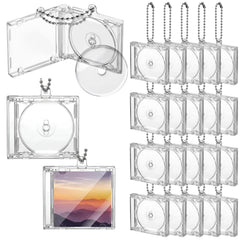Misdary front view of 20 clear mini CD keychain cases showing quantity and clarity