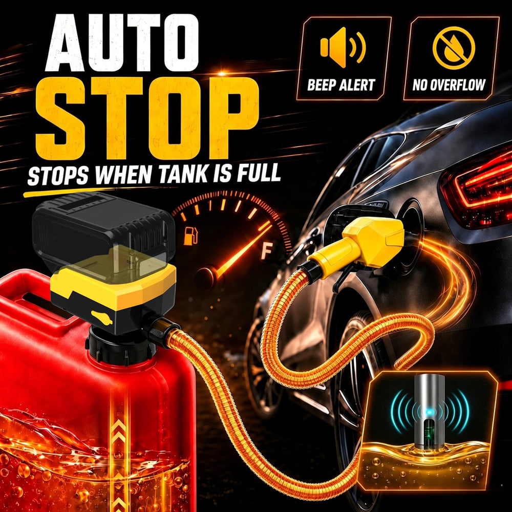 MISFANS nozzle close-up with auto-stop sensor preventing overfill