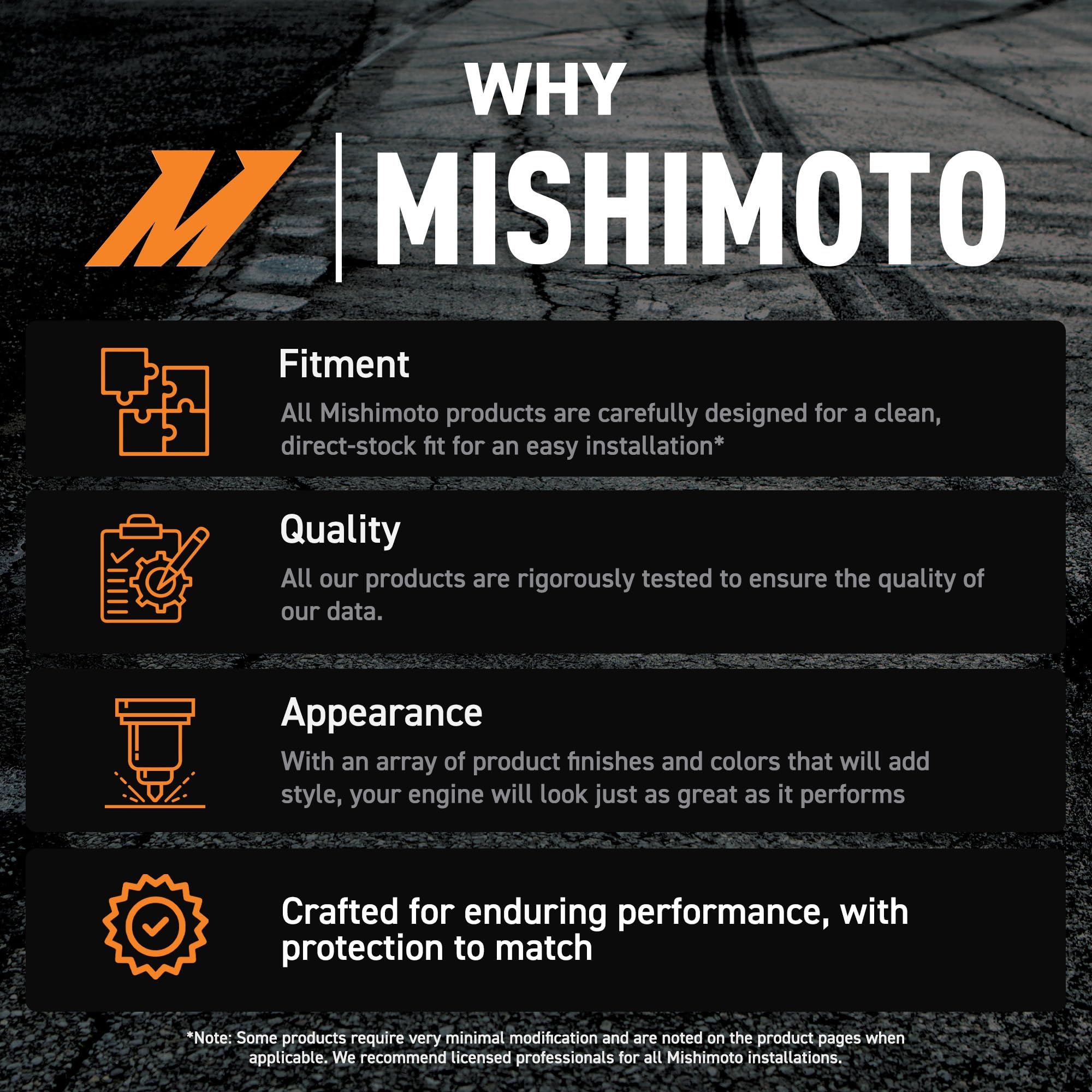 Mishimoto hose and hardware kit displayed for complete permanent installation