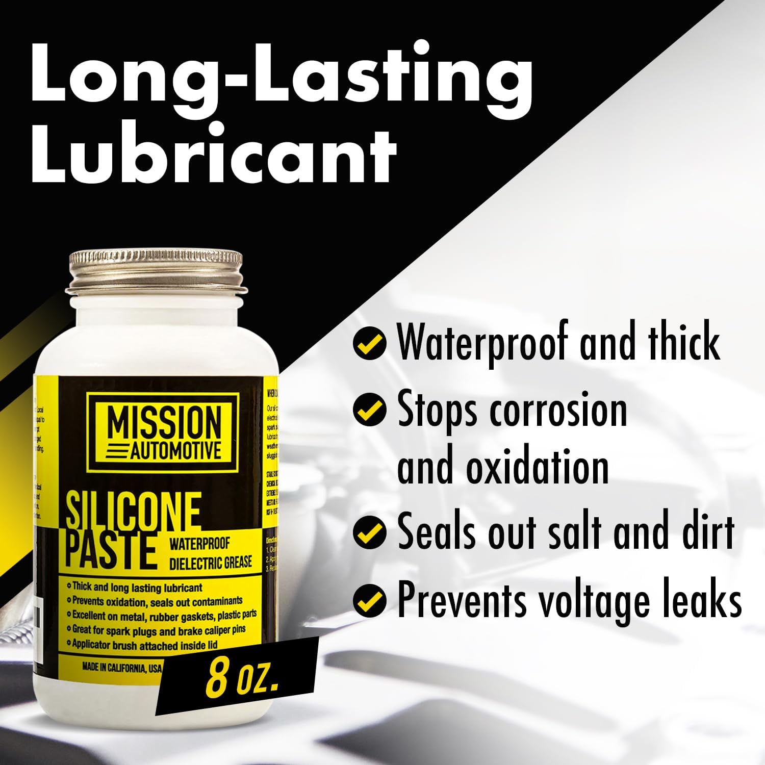 Mission Automotive open jar with lid brush ready, precise application benefit
