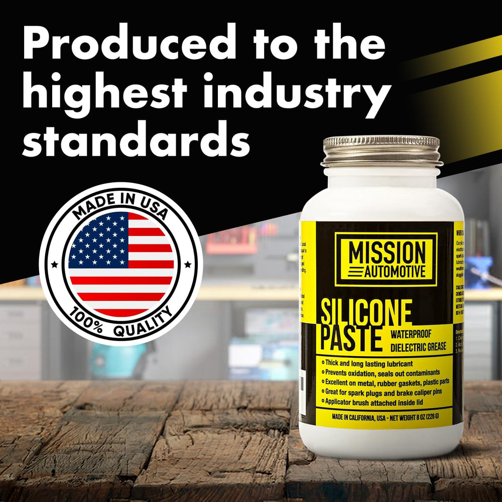 Mission Automotive jar next to a tape measure showing 8 oz scale, easy storage