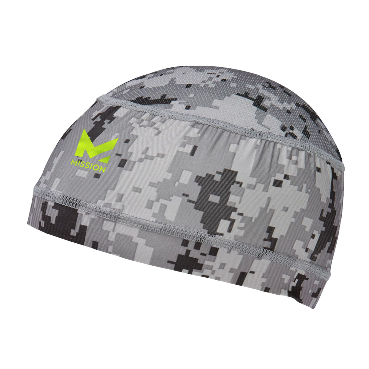 MISSION front view of digital camo helmet liner showing low-profile fit and cooling benefit