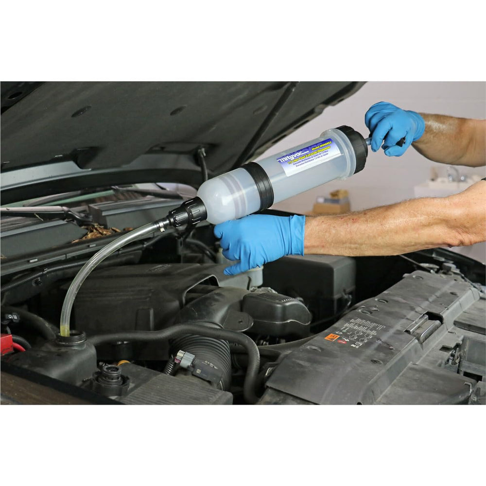 Mityvac fluid extraction from brake master cylinder demonstrating cleaner service benefit