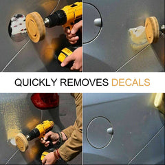 MIVIDE eraser wheel in use on car bumper removing sticker cleanly