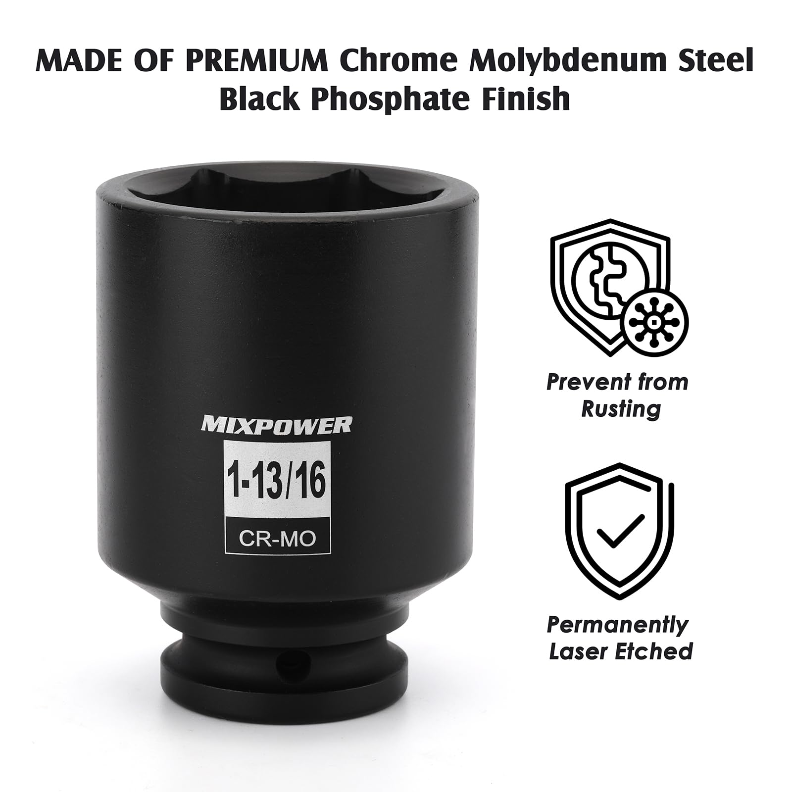 MIXPOWER close-up of laser-etched 1-13/16" marking for fast, easy identification benefit