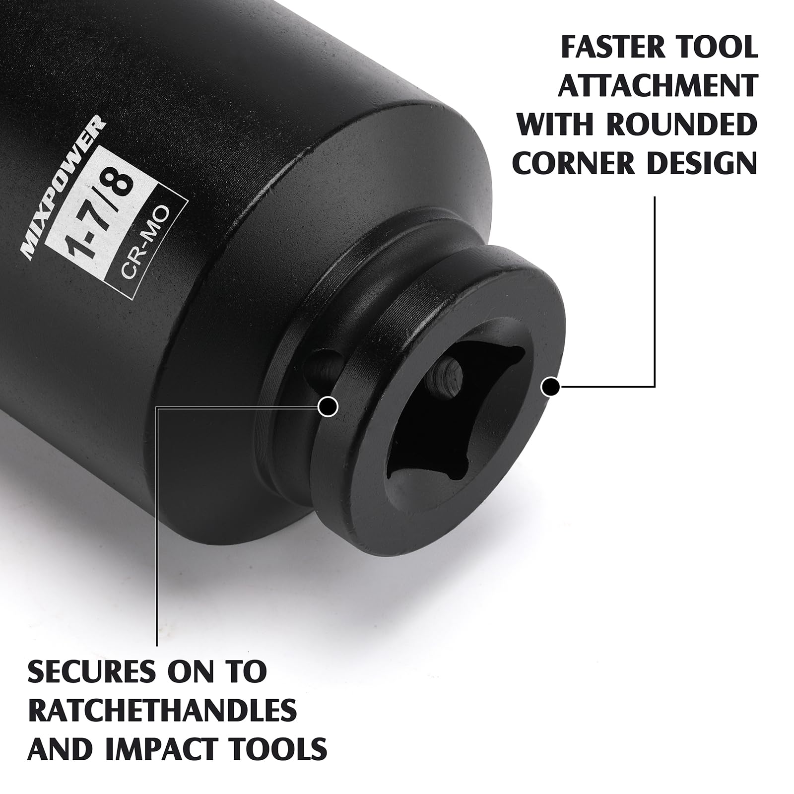 MIXPOWER length comparison showing deep socket reach against ruler for scale