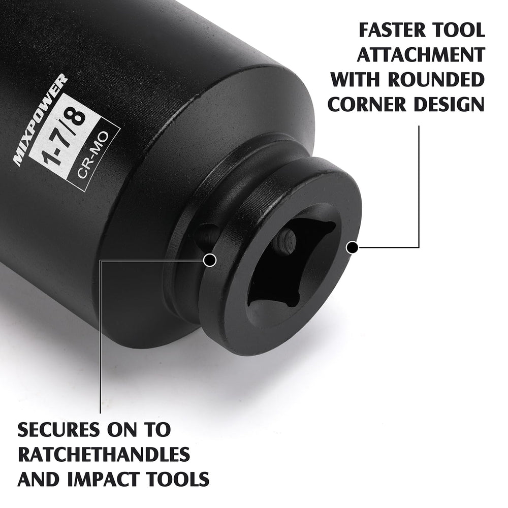 MIXPOWER length comparison showing deep socket reach against ruler for scale