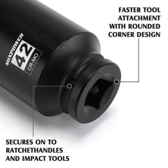 MIXPOWER socket attached to impact wrench removing axle nut for faster repairs