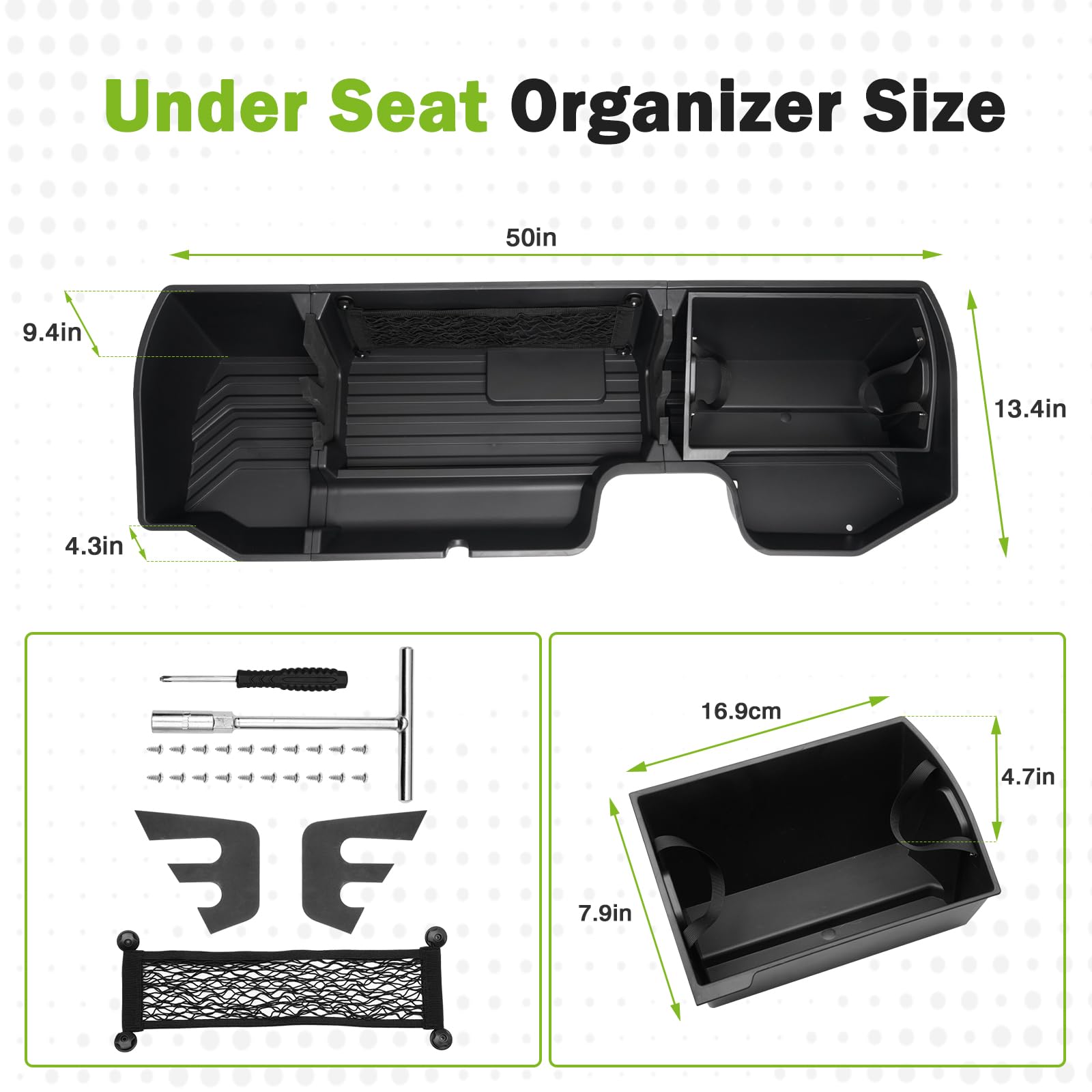 Mixsuper Liner under-seat next to ruler showing size and capacity benefits